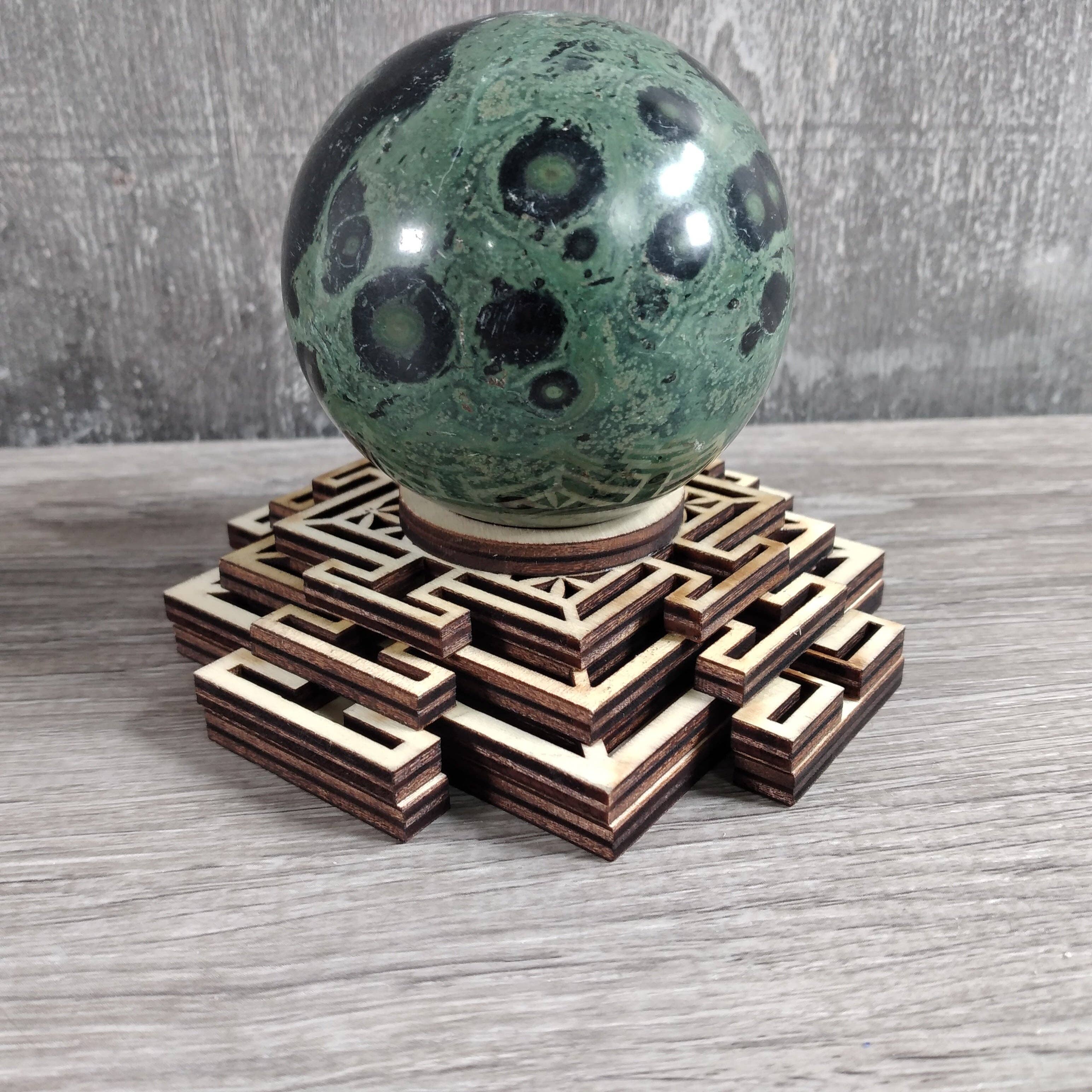 Keystone Crystals - Wholesale Decorative Tabletop Object - Wooden Mandala Sphere Stand4