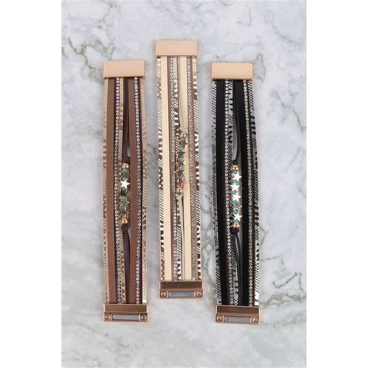 MYS Wholesale Inc - Wholesale Bangle Bracelet - Snake Print Leather Wrap With Star Magnetic Lock3