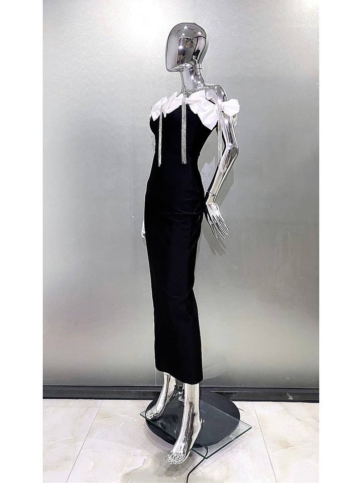 Black SY023 Glamorous White Bow Bandage Evening Dress for wholesale on Faire