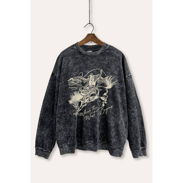 STARCHIS - Wholesale Graphic Sweatshirt - Women's - WHERE THE WEST BEGINS MINERAL WASH GRAPHIC SWEATSHIRT4