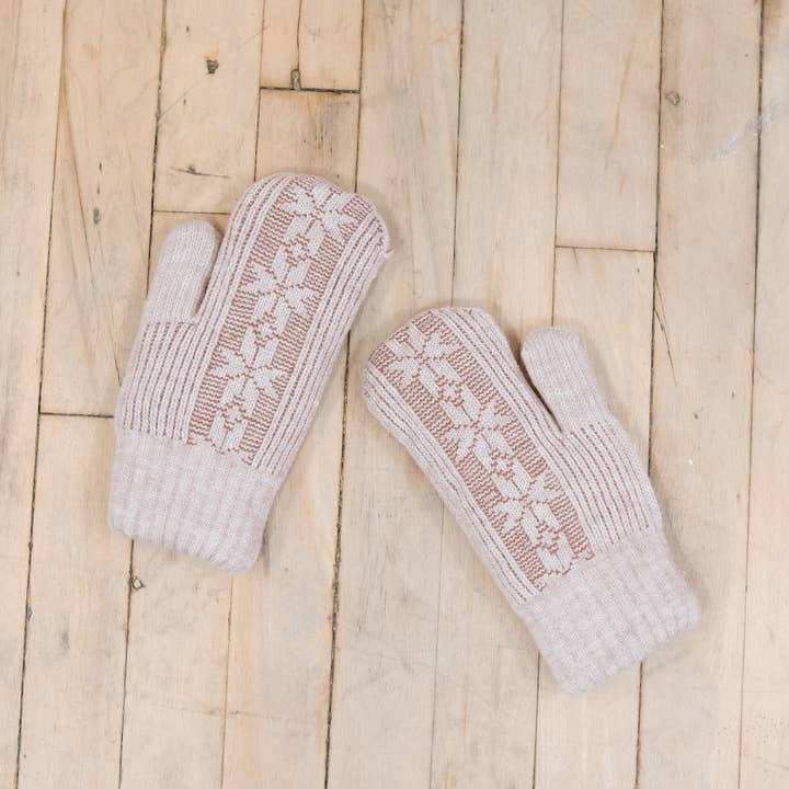 Karma Nepal Crafts - Wholesale Gloves - Unisex - Knitted Snowflake Unisex Winter Fleece Lined Mitten4
