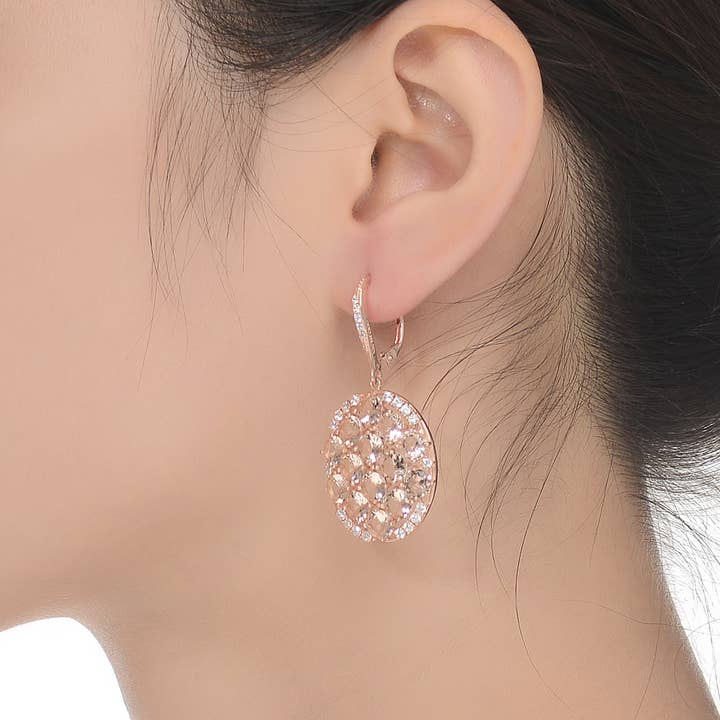 Argent sterling plaqué or rose avec design ovale en zircon cubique clair pour la vente par Genevive