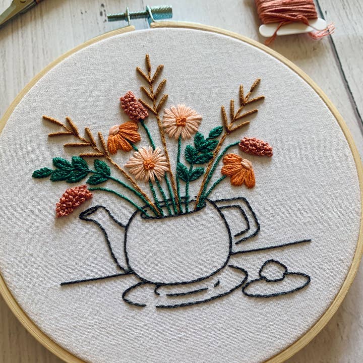 Rose Stitch Art - Wholesale Embroidery/Cross Stitch Supplies - Floral Teapot Embroidery Kit2
