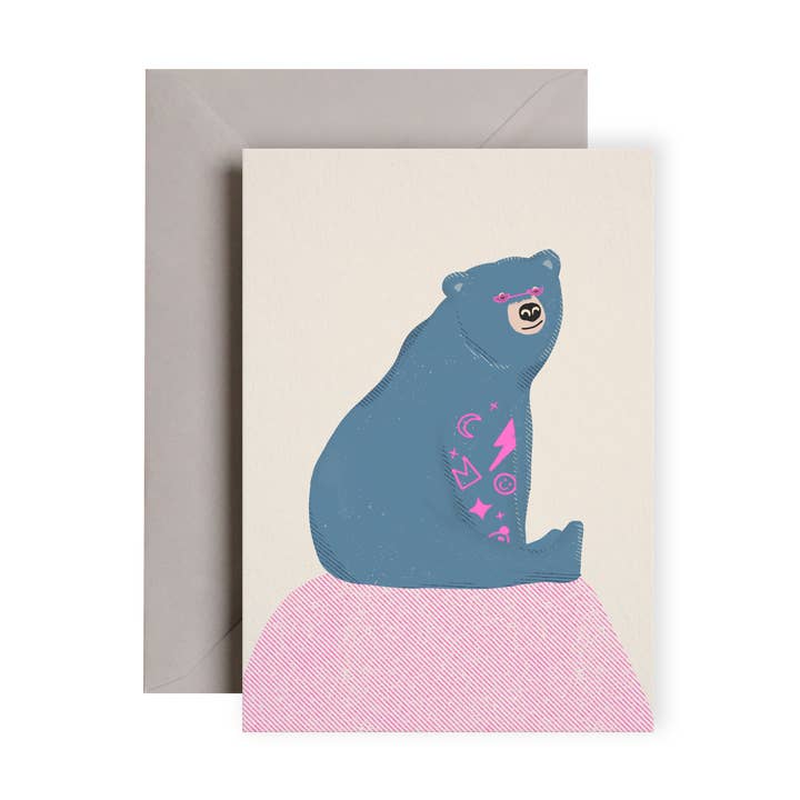Blue Tattoo Bear | Birthday Card | Friendship Card for wholesale by I am Roxanne