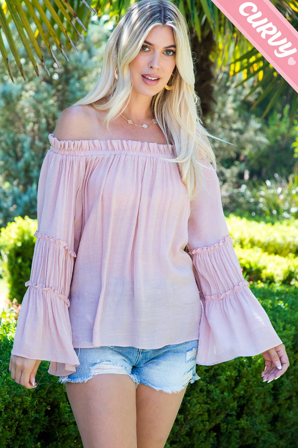 Sweet Lovely by Jen - Wholesale Blouse - Women's - PLUS SIZE  OFF SHOULDER TIERED SLEEVE TOP19