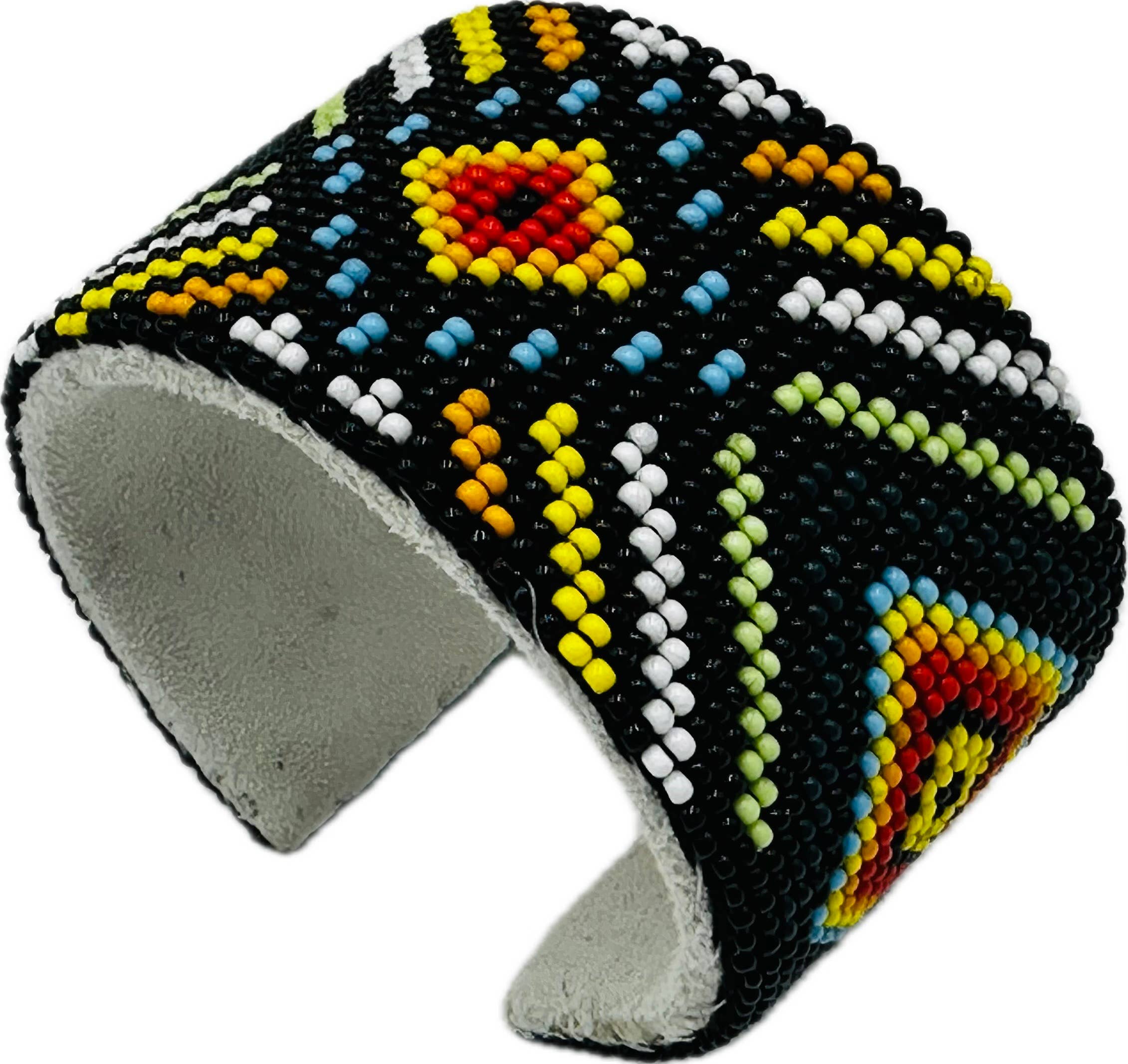 BEADS CORNER - Wholesale Cuff Bracelet - Handmade beaded Black Multicolored leather cuff bracelet1