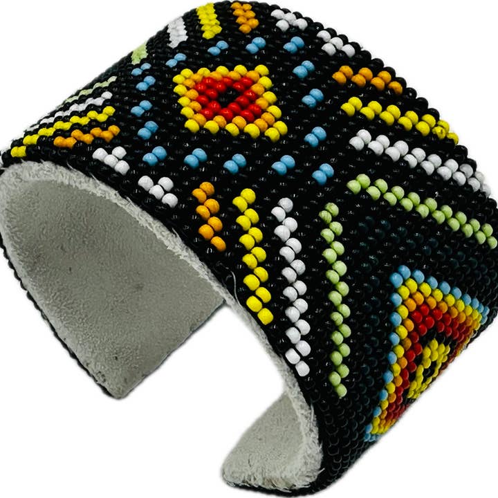 BEADS CORNER - Wholesale Cuff Bracelet - Handmade beaded Black Multicolored leather cuff bracelet1