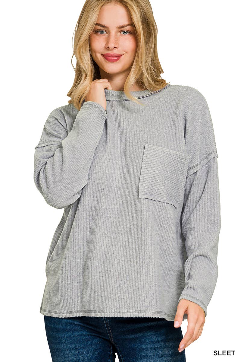 Vanilla Monkey - Wholesale Knit Sweater - Women's - Ribbed Brushed Melange Hacci Sweater With A Pocket11