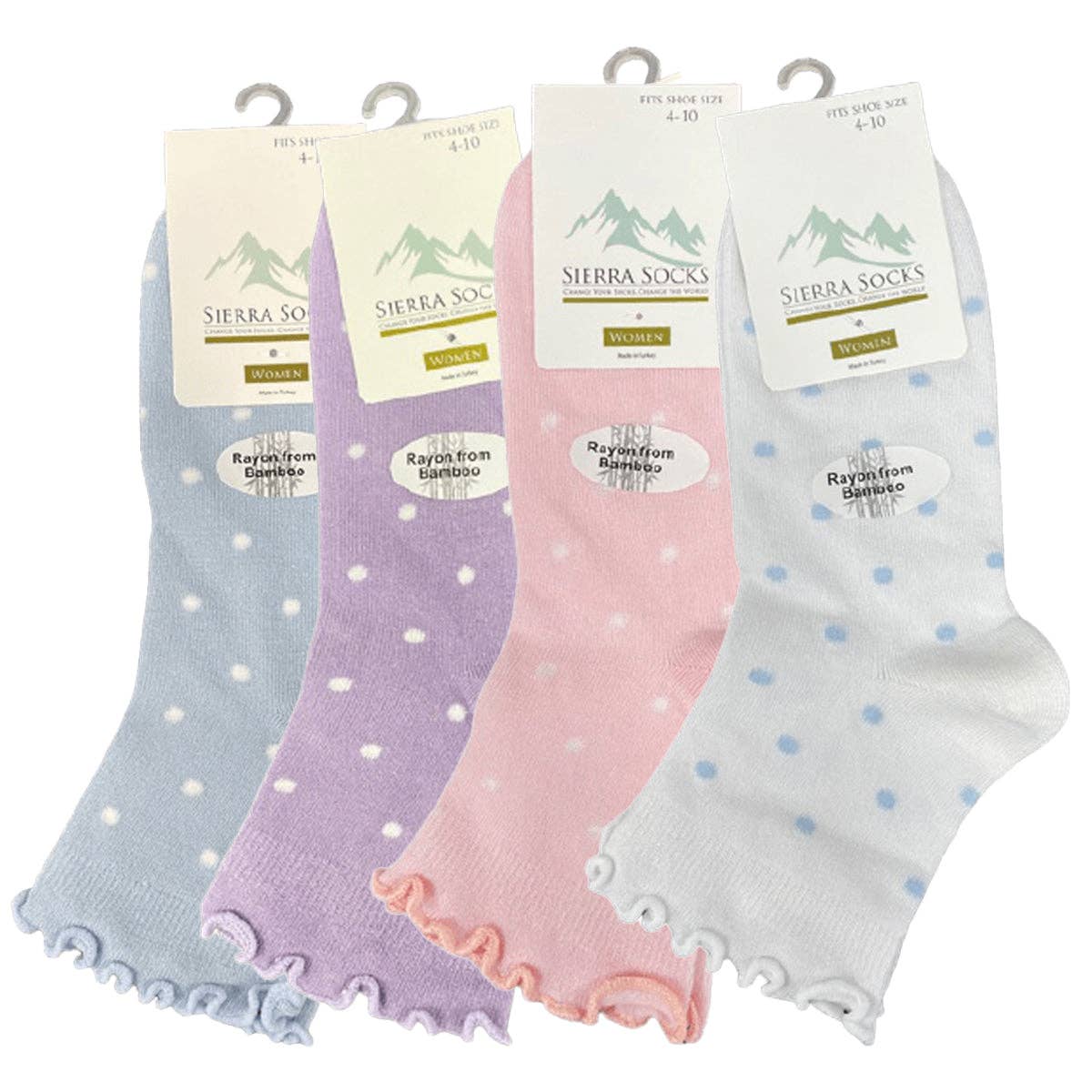 Sierra Socks - Wholesale Socks - Women's - Women's Rayon Quarter High Socks - in 4-Pair or 2-Pair Packs with Fun Lettuce Edge Ruffle Socks for Women, Girls and Teens0