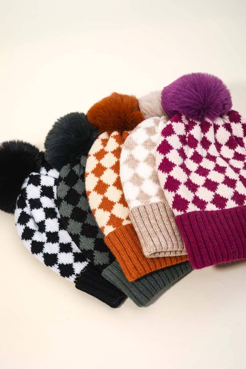 Anarchy Street - Wholesale Beanie - Women's - Checkered Pattern Pom Beanie2