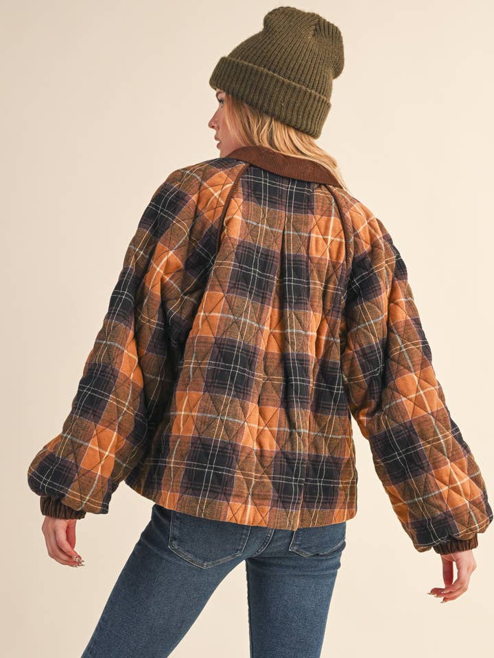 &MERCI - Wholesale Jacket - Women's - PLAID QUILTED JACKET WITH CONTRAST CORDUROY DETAIL MJK41154