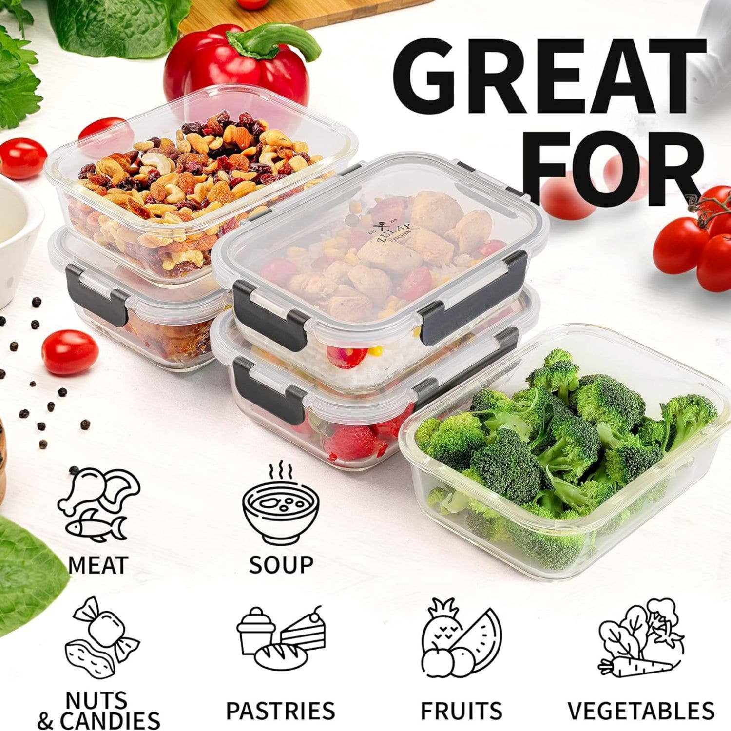Zulay Kitchen - Wholesale Food Storage Container - Glass Food Containers with Lids (5-Pack)4
