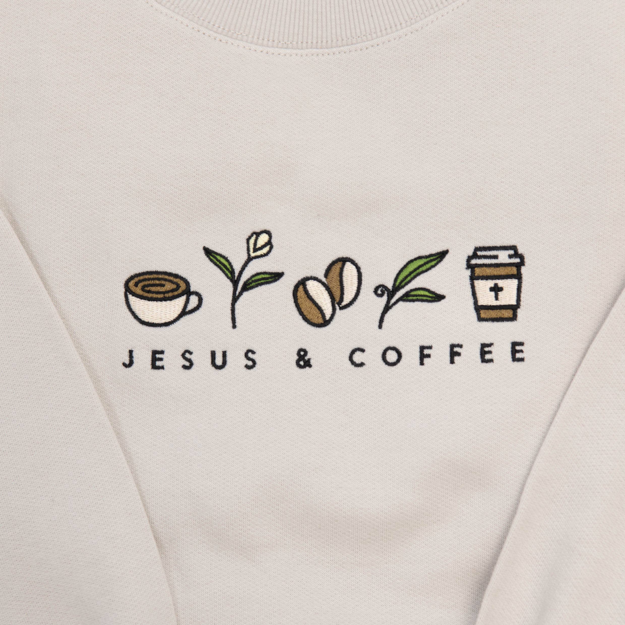 Heather Dust Jesus and Coffee Sweatshirt for wholesale on Faire1