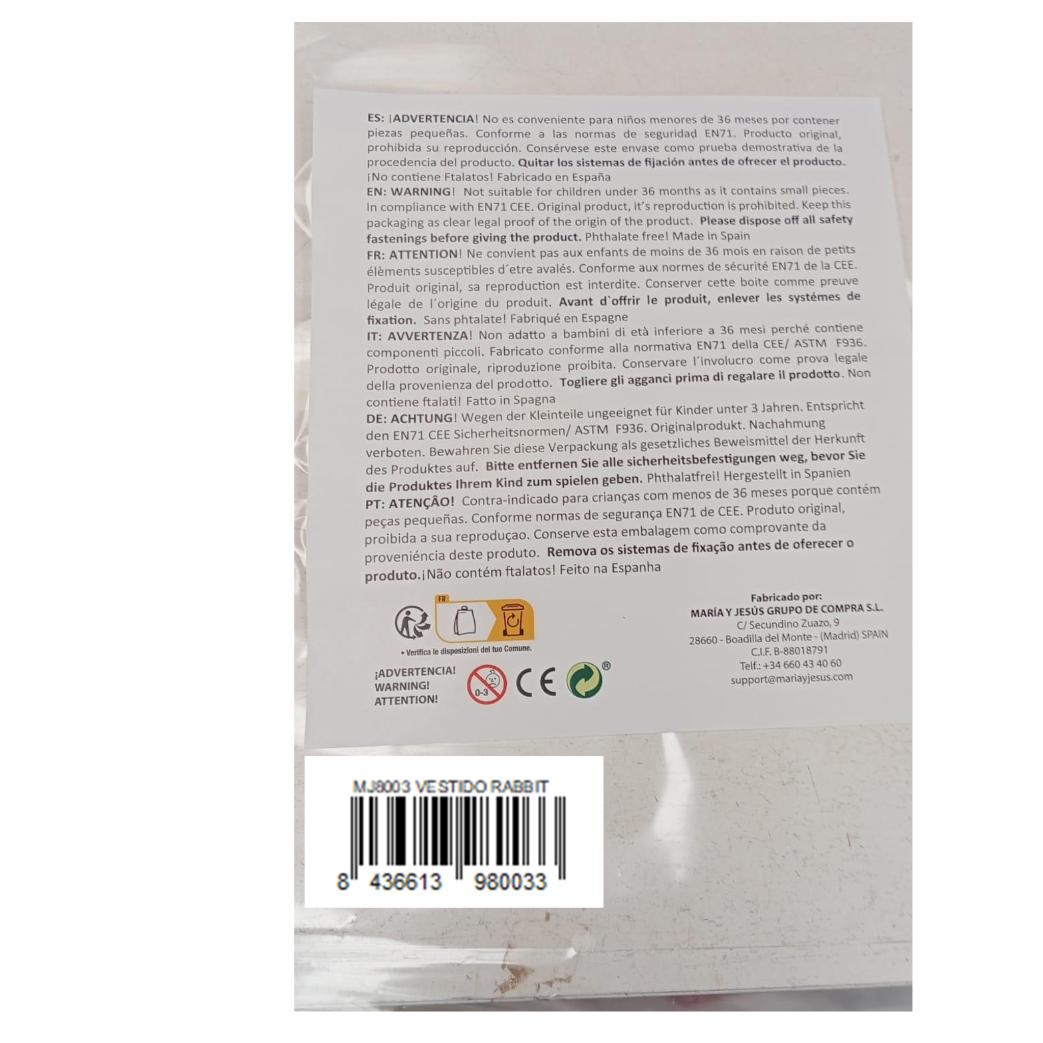 Maria & Jesus - Wholesale Doll Clothing - Kids - Reborn Rabbit Dress - Suitable for Dolls up to 48cm2