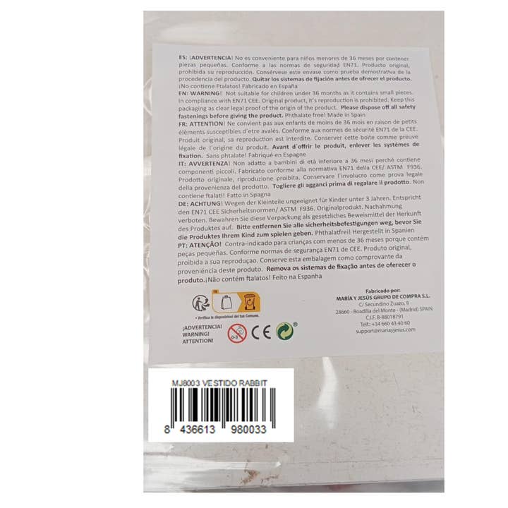 Maria & Jesus - Wholesale Doll Clothing - Kids - Reborn Rabbit Dress - Suitable for Dolls up to 48cm2