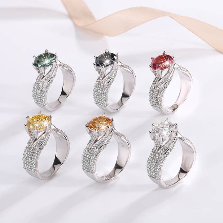 Color Moissanite Engagement Ring in 925 Sterling Silver for wholesale by Perimade & Co. LLC