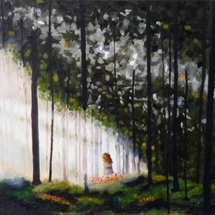 Stampa murale Pittura acrilica di ragazza nella foresta incantata per la vendita all'ingrosso da parte di Uncommon Canvas Co