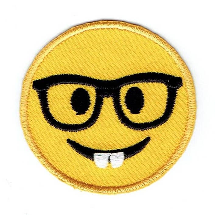 Smiley Face - Emoji - Nerd - Wearing Glasses - Iron on Applique - Embroidered Patch - 697080-SA for wholesale by Wholesale Applique