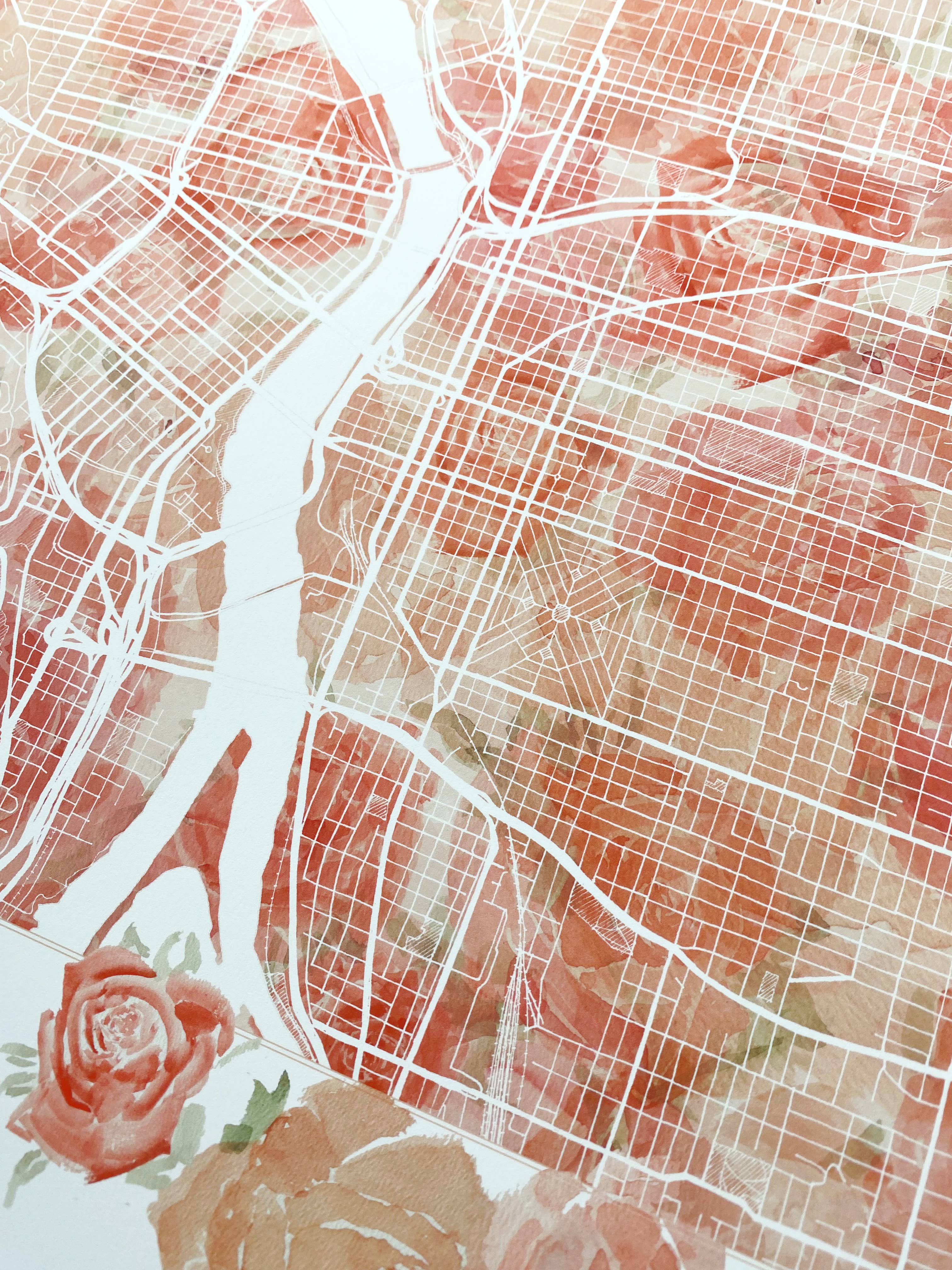 Turn-of-the-Centuries – wholesale Konsttryck – Portland Oregon Roses Botanisk karta SKRIV UT3