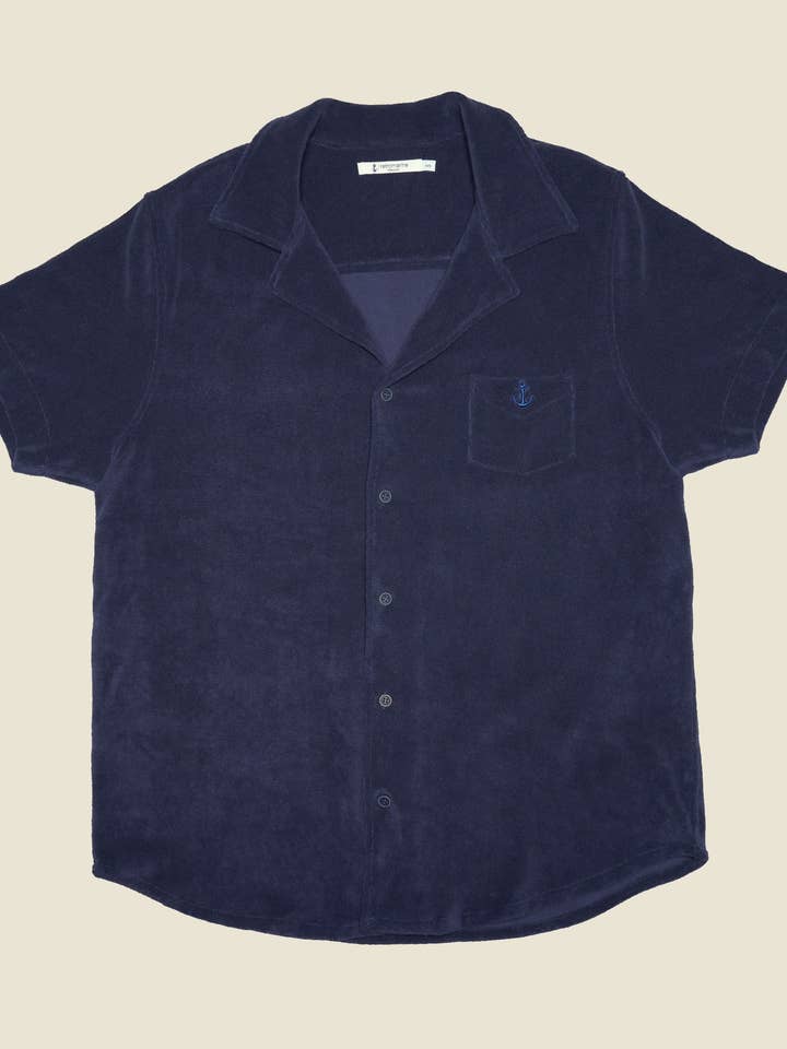 Terry Short Sleeve Button Down - Blue for wholesale by Retromarine