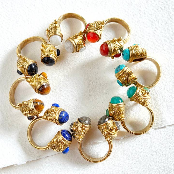 Bisjoux - Wholesale Single Stone/Solitaire Ring - Brass ornate gemstone ring adjustable exclusive 9