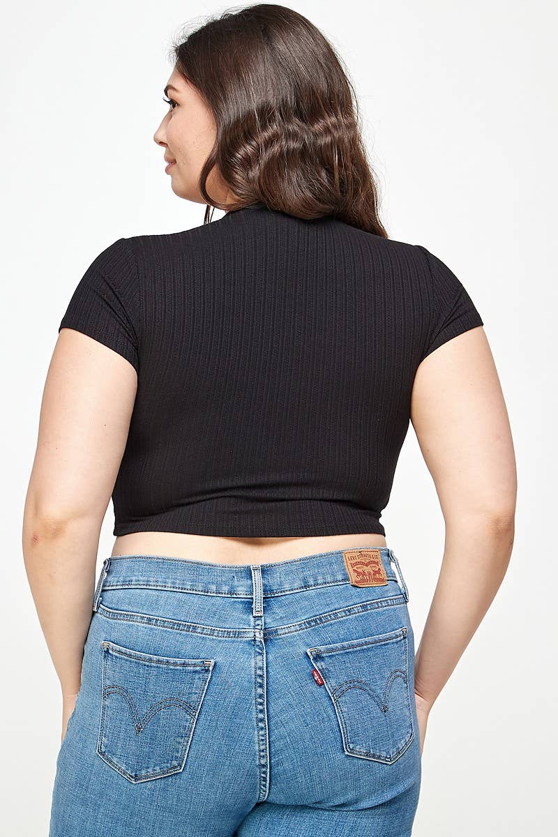 Haute Fox Plus Size & Contemporary – wholesale Stickad topp - Dam – Plus Size Ribbad Snörtopp - WG18043-T1