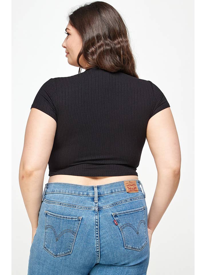 Haute Fox Plus Size & Contemporary – wholesale Knit top – Women's – Plus Size Ribbed Lace-Up Crop Top - WG18043-T1