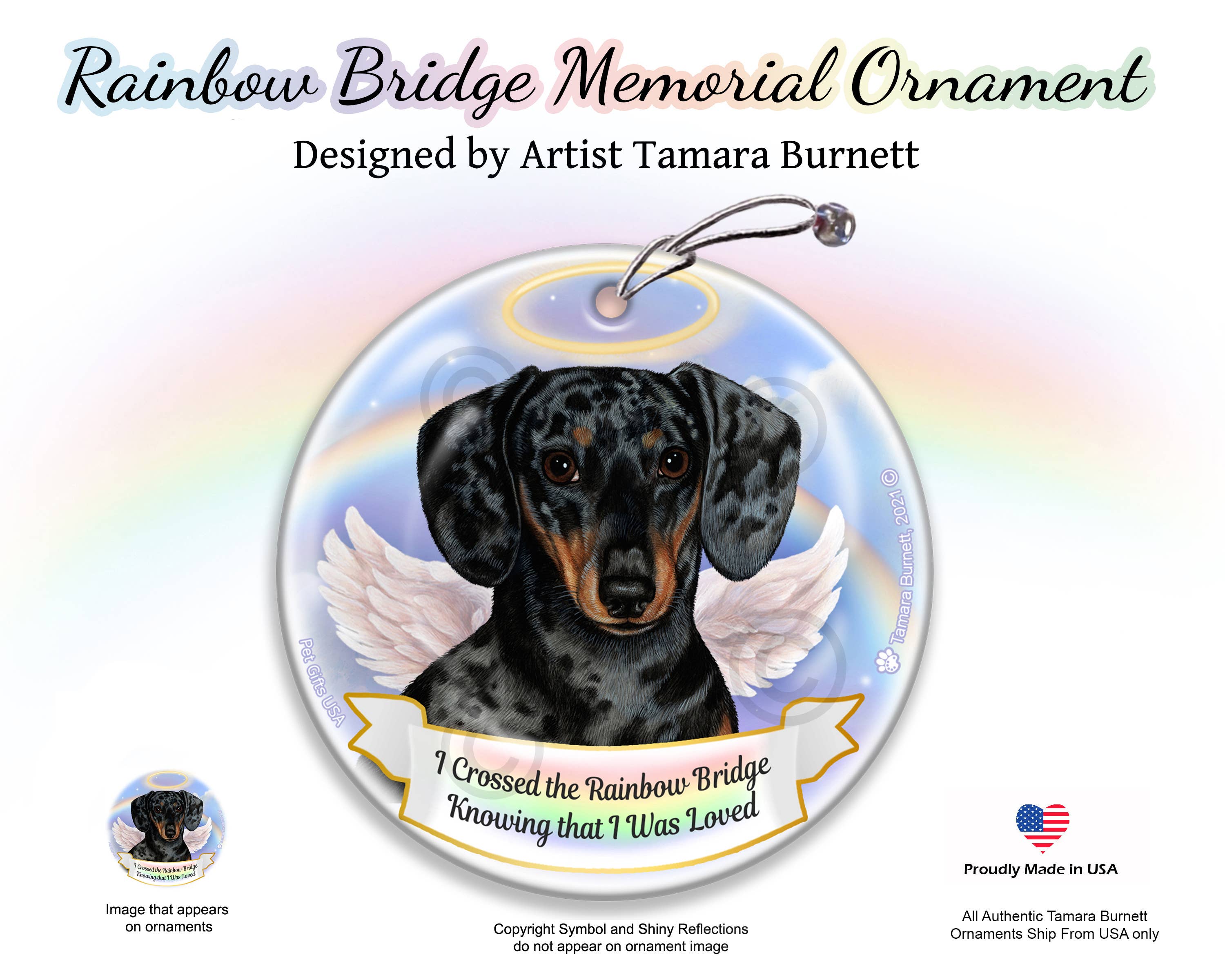 Pet Gifts USA, LLC – wholesale Ornament – Dachshund SH Dap Dark Blk/Tan R Bridge Memorial Ornament