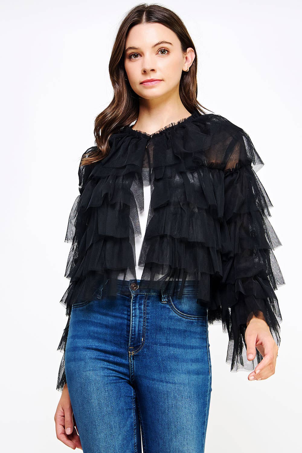 Strut & Bolt – Engroshandel Cardigan - Dame – Lag-på-lag-frynset tyl-cardiganjakke13