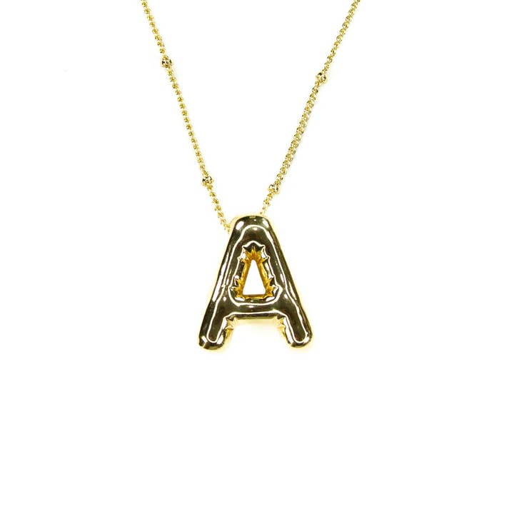 Savvy Bling - Wholesale Pendant/Charm Necklace - Initial Balloon Bubble Gold Necklace