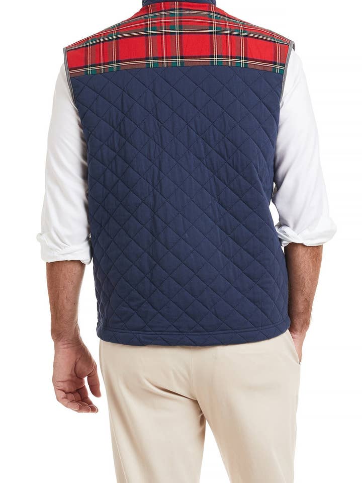 Cross Rip Quilted Vest Navy with Royal Stewart Trim for wholesale on Faire