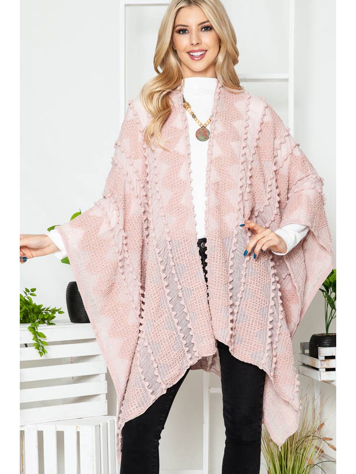 Justin & Taylor - Wholesale Kimono - Women's - Puffer-Up | Soft Textured Cover-Up Kimono With Pom Detail29