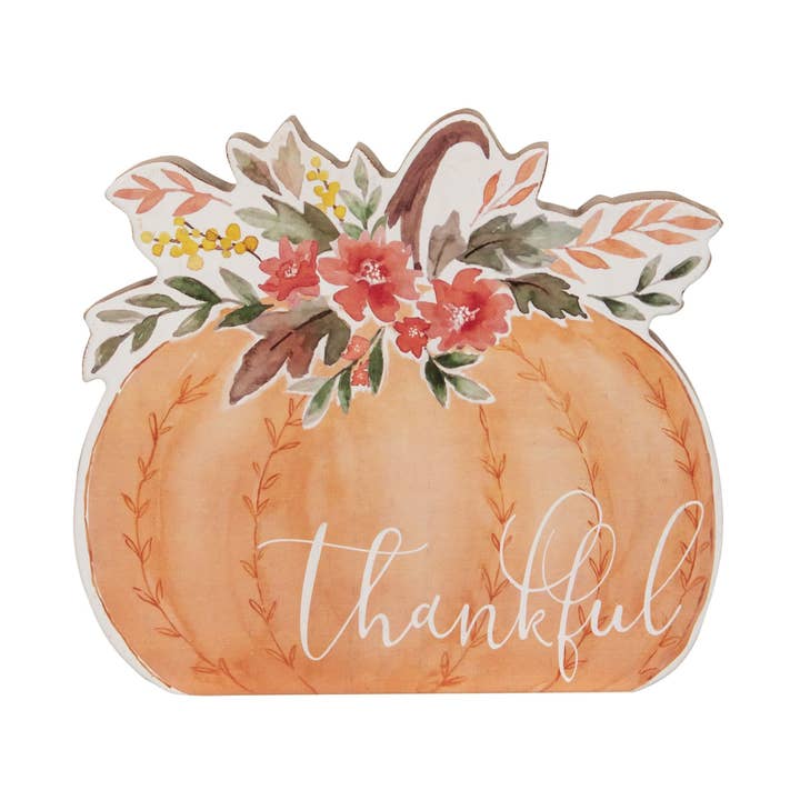 Thankful Chunky Watercolor Pumpkin Sitter for wholesale by Col House Designs
