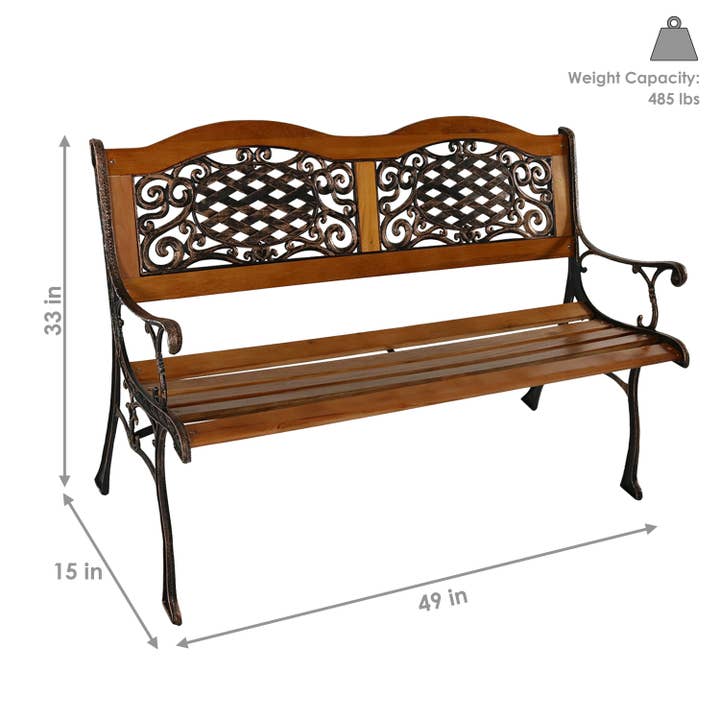 Sunnydaze Decor - Wholesale Bench - Ivy Crossweave Cast Iron and Wood Outdoor Garden Bench