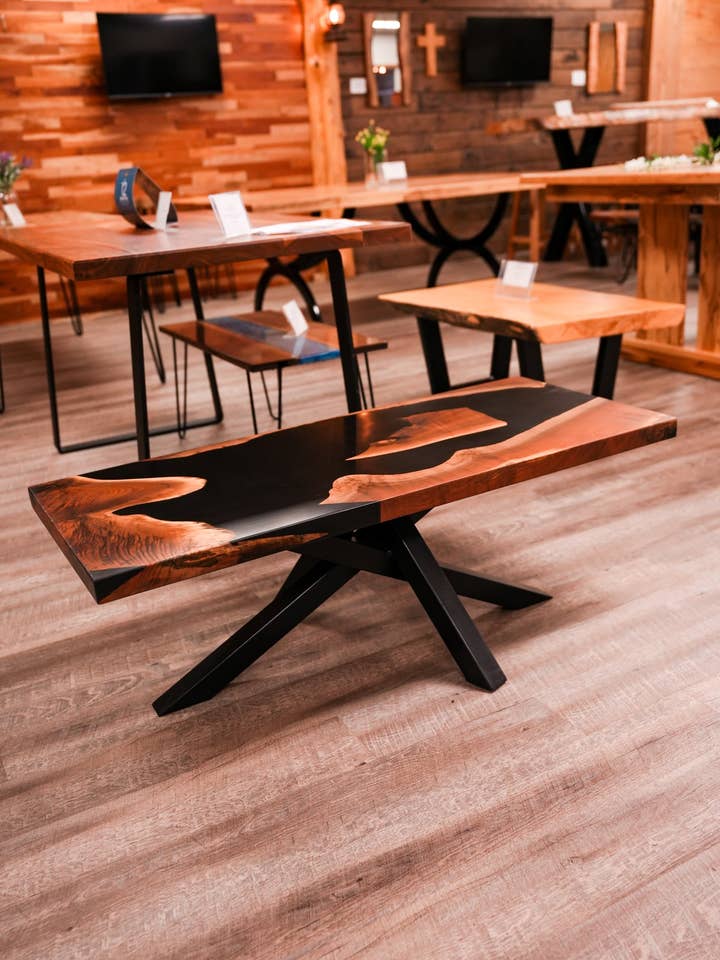 Walnut Coffee Table With Black Epoxy Inlay for wholesale by Tin Roof Kitchen & Home