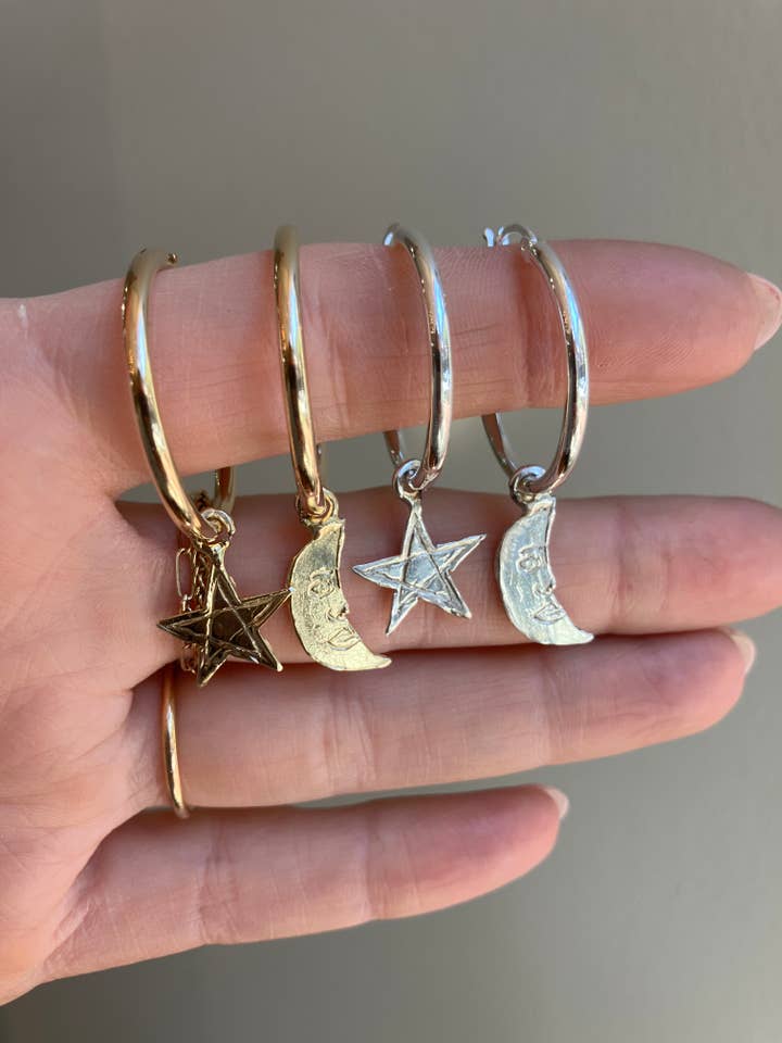 Boucles d'oreilles lune et étoile pour la vente par Ladyfine Collective