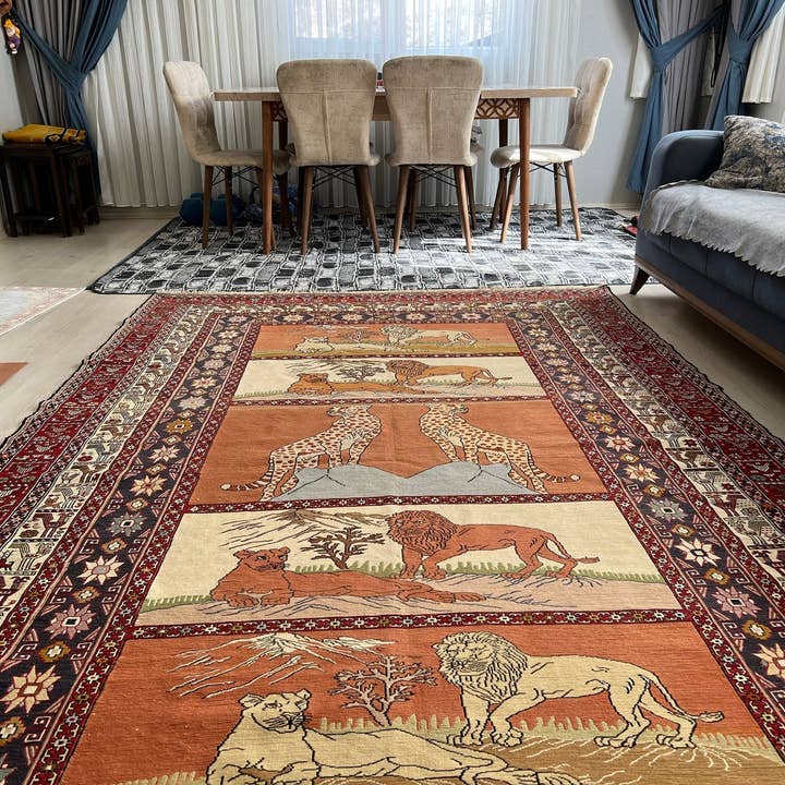 Vintage Soumak Tæppe: 6.10x9.60 ft, Tyrkisk Dyremotiv Tæppe for engroshandel hos MesopotamiaRugs