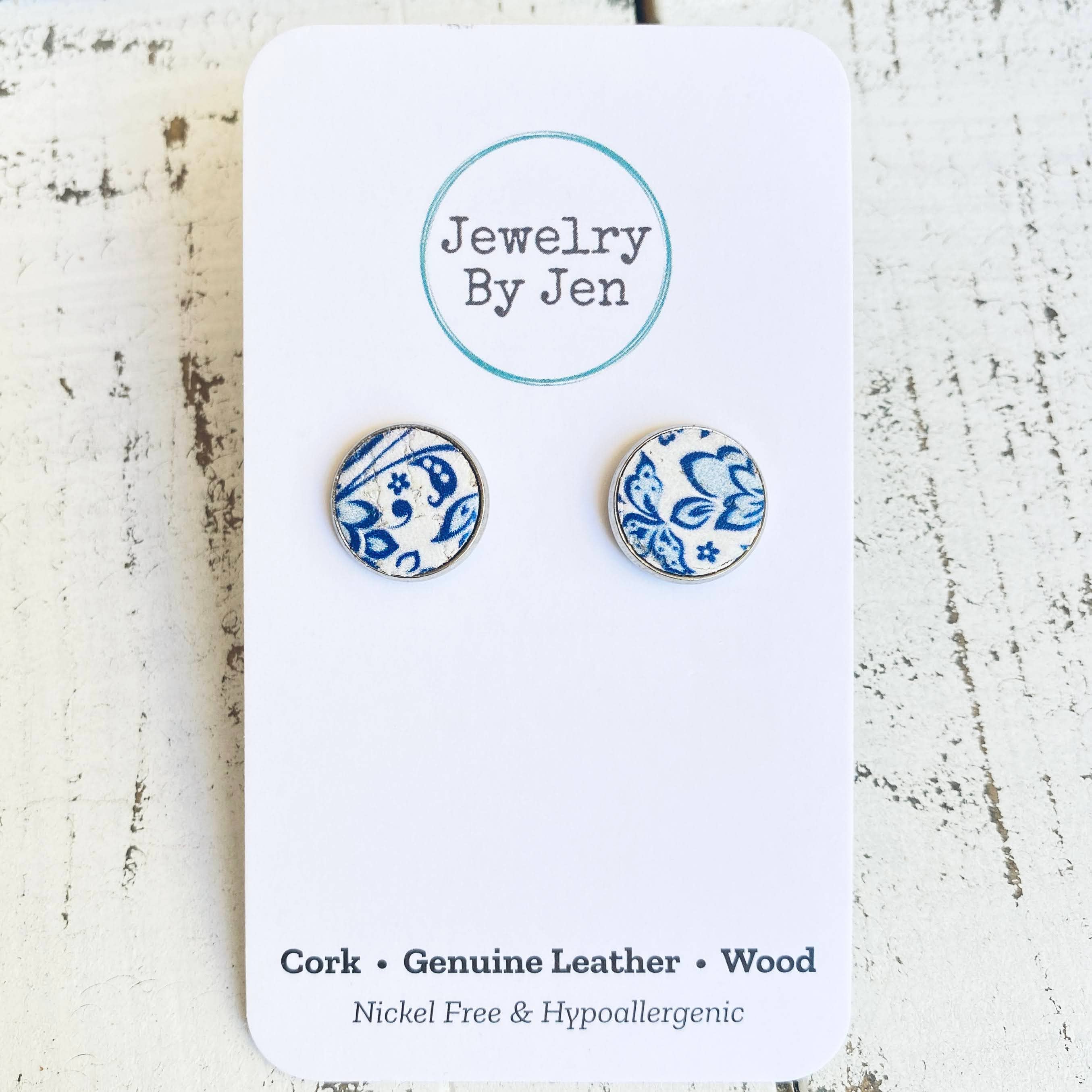 Jewelry By Jen - Wholesale Stud/Post Earrings - Stud Earrings: Blue & White Fine China Pattern2