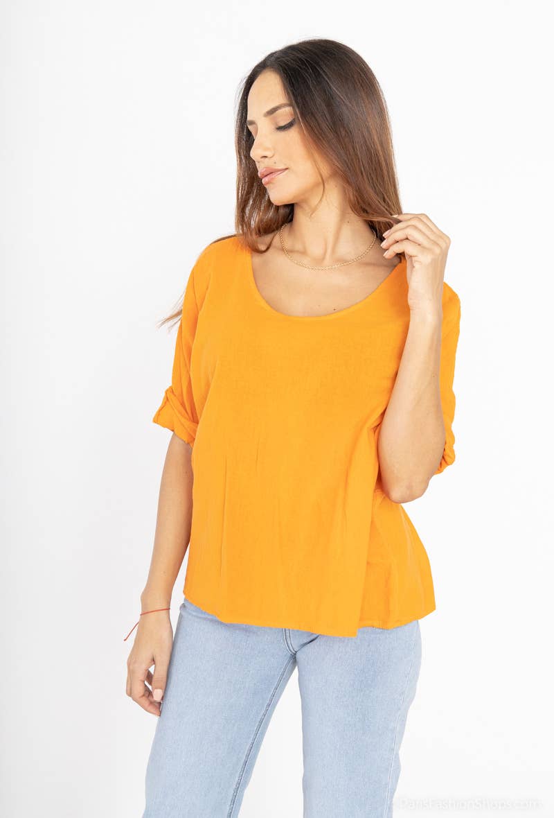 LINEN & COTTON HOUSE – Engroshandel T-shirt – til kvinder – Crop-top i bomuld og hør, bedst sælgende model 101119