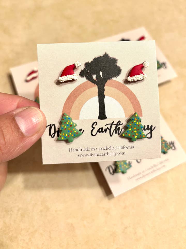Santa Hat / Christmas Tree Stud pack for wholesale by Divine Earth Clay