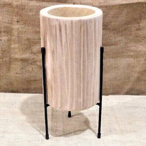 RUSTIC PLANT POT AND STAND, LINE GROOVE PATTERN for wholesale by Midwest Craft House