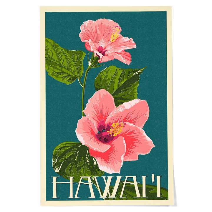 GICLEE PRINT Hawaii, Pink Hibiscus Flower Letterpress for wholesale by Lantern Press