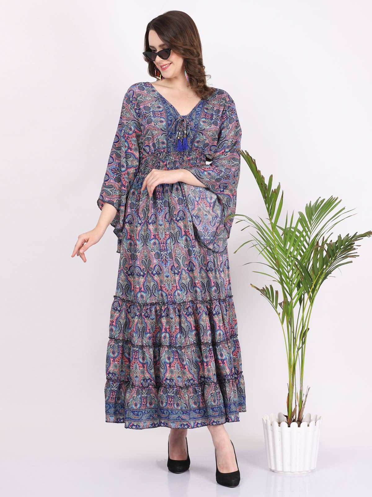 Wevez - Wholesale Jurk - Dames - Casual boho maxi-jurk met klokmouwen en V-hals voor dames2