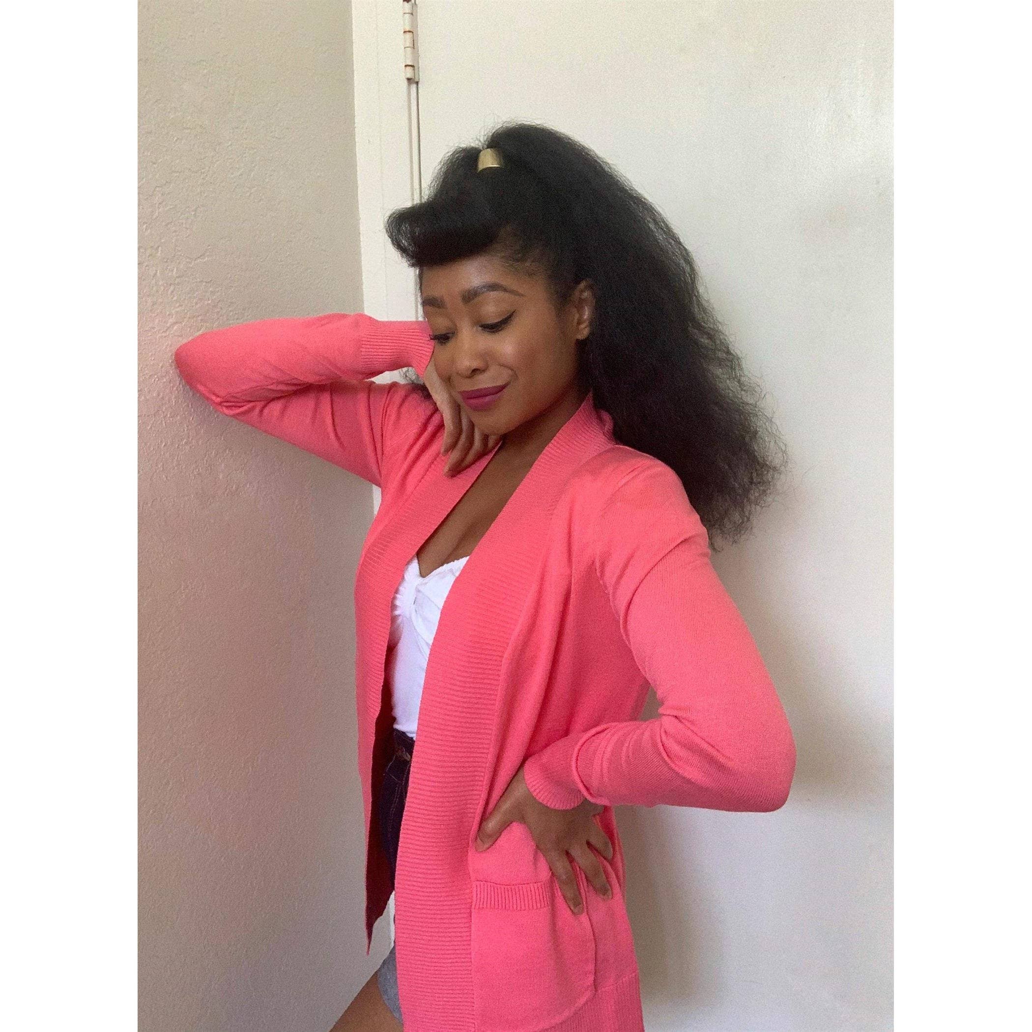 Mak - Wholesale Cardigan - Women's - Long Sleeve Open Front Knit Shrug w/ Pocket Cardigan MK8558Y16