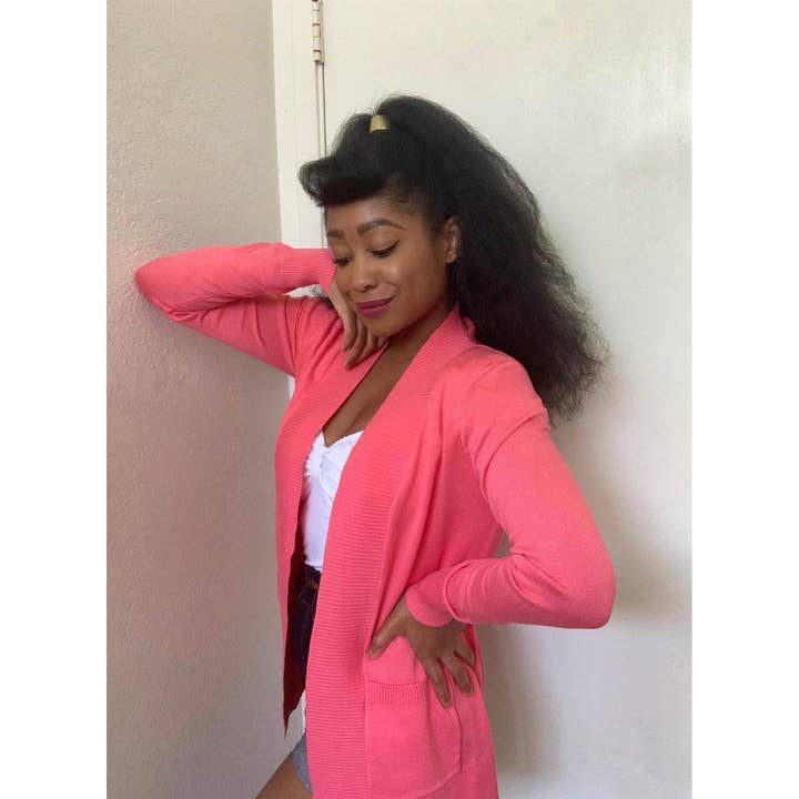 Mak - Wholesale Cardigan - Women's - Long Sleeve Open Front Knit Shrug w/ Pocket Cardigan MK8558Y16