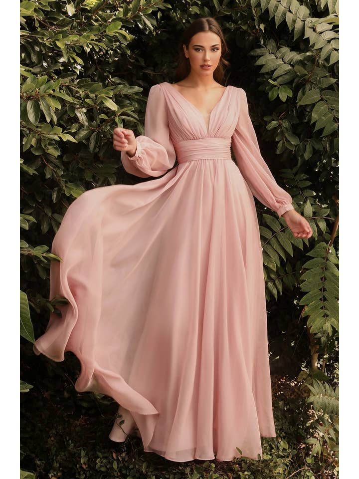 Ladivine by Cinderella Divine - Wholesale Gown - Women's - Long Sleeve Chiffon Dress1
