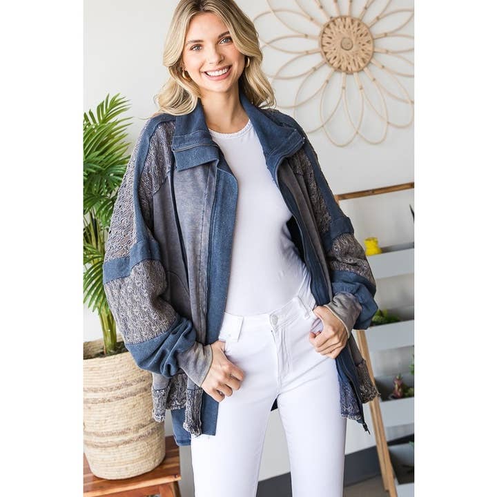 Oli&Hali - Wholesale Jacket - Women's - WASHED MIX MEDIA CROCHET LACE FRENCH TERRY JACKET5