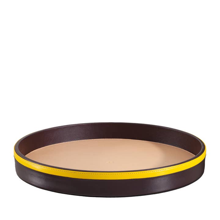 Dudu Leather Round Serving Tray Multicolour Burgundy for wholesale by dudu