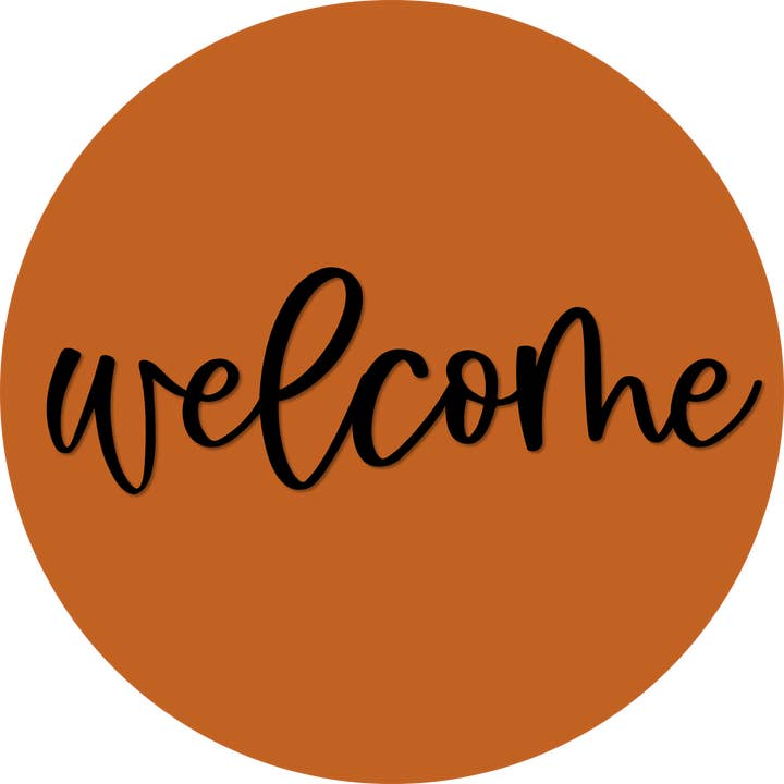 Pancarte de porte de bienvenue, pancarte de porte à 4 trous, DCO-W-00061-DH, bois rond de 22 pouces pour la vente par DecoExchange