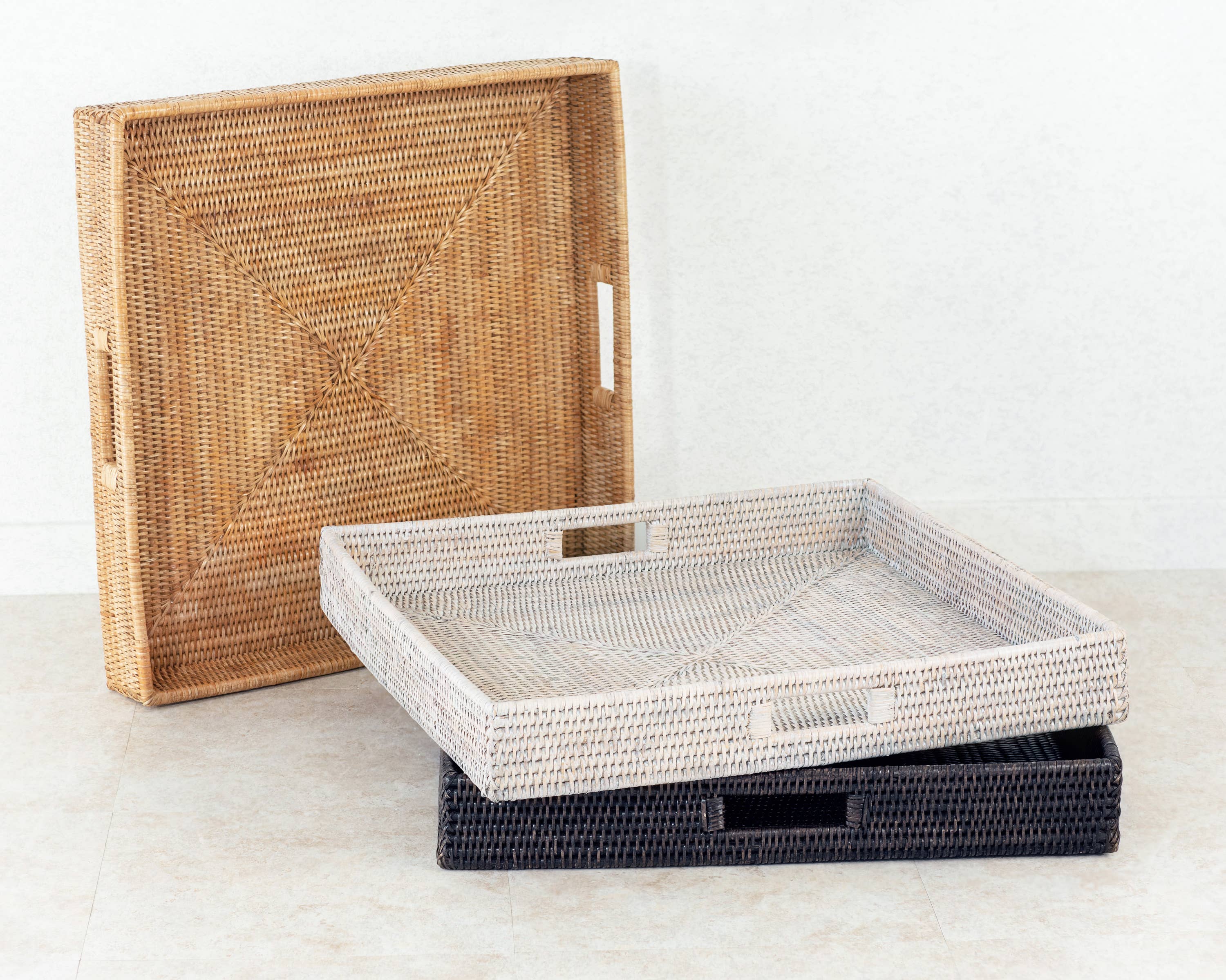 Artifacts Trading Company – wholesale Serving tray – Square Serving Tray - Ottoman with Cutout Handles1